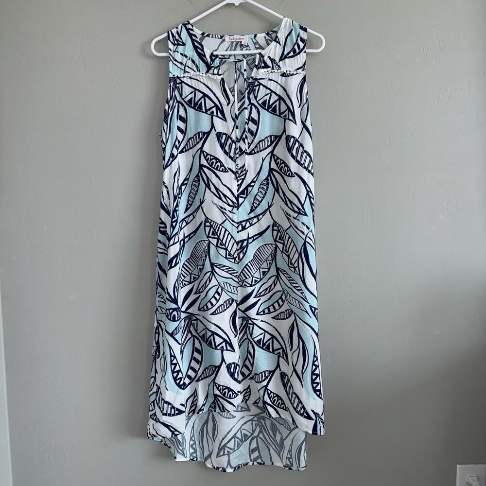 Fresh Produce ADA Palm Leave Print Dress Sleeveless Sz XS Hi Low Hem